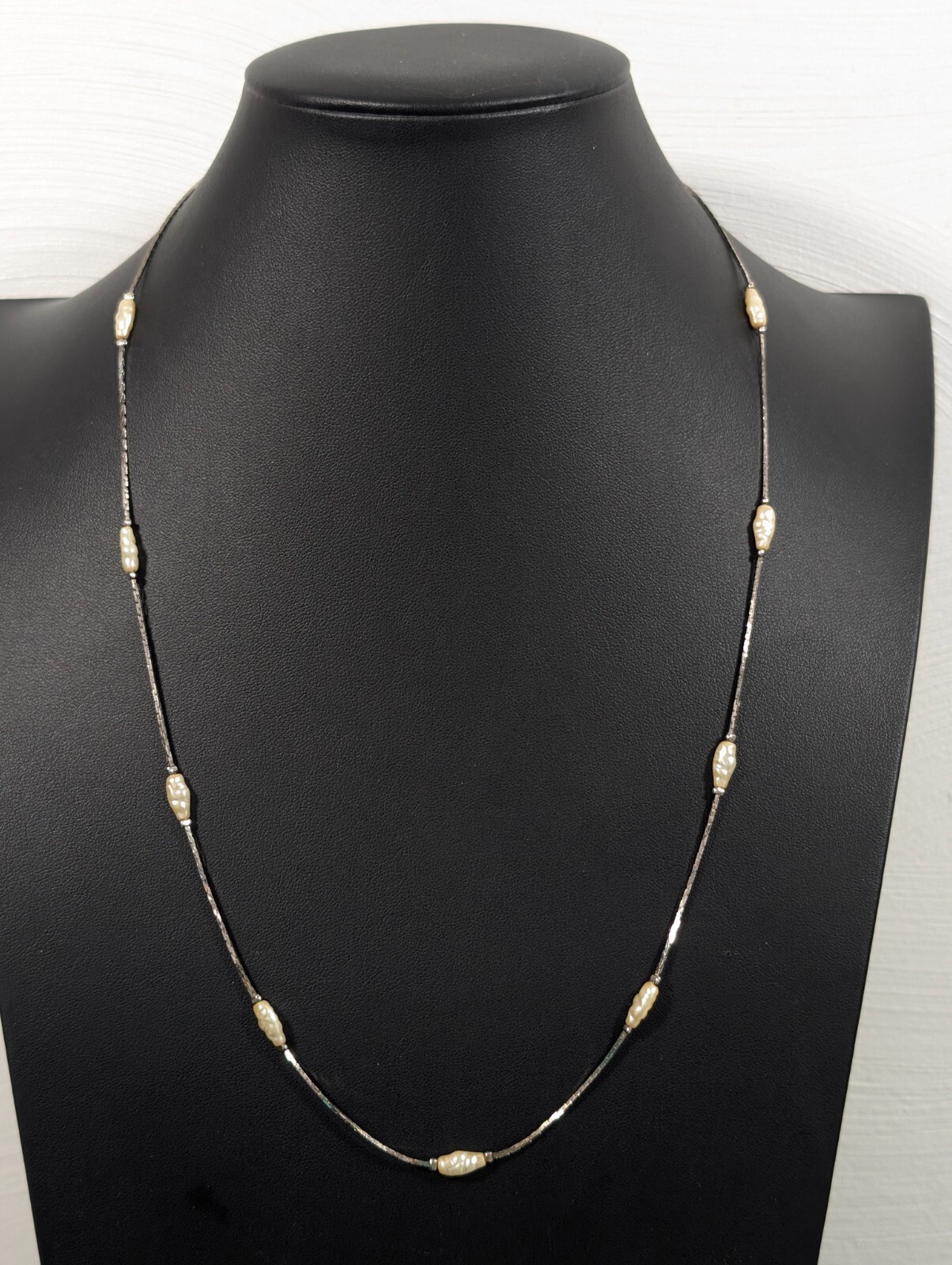 Vintage Off White Faux Freshwater Pearl Station Chain Necklace 24 in