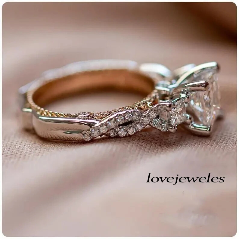 2.20CT Princess Lab-Created Diamond Vintage Engagement Ring 14K 2-Tone Gold Over