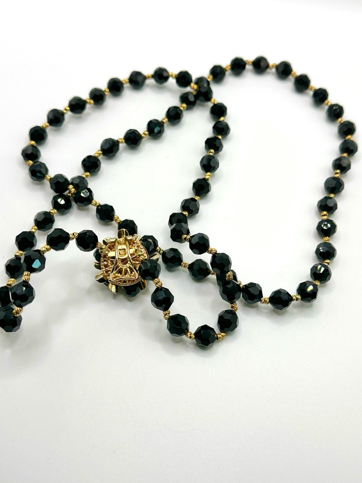 Vintage Black Glass Bead Convertible Necklace 31”