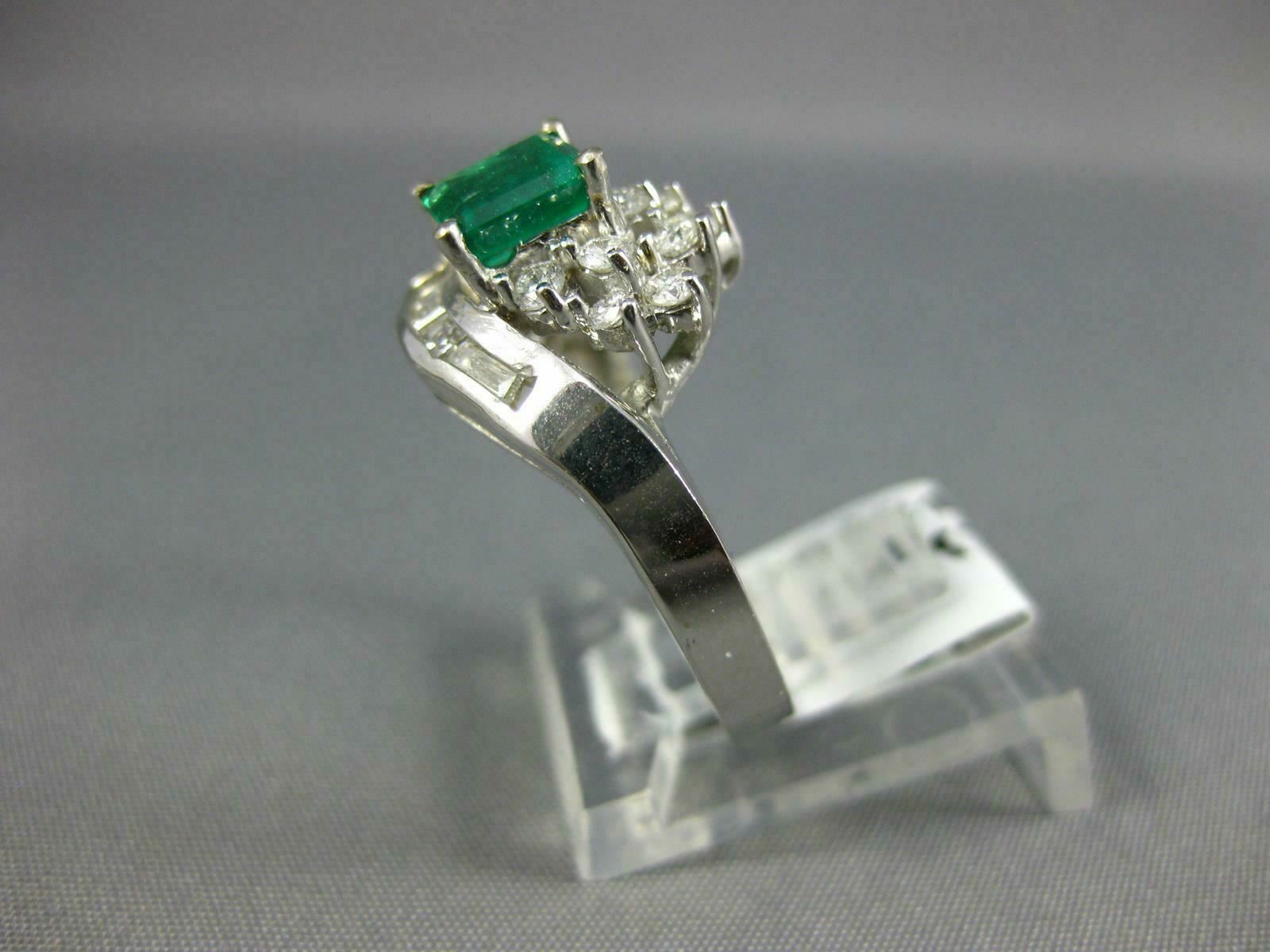 ESTATE 1.53CT DIAMOND & AAA EMERALD 14KT WHITE GOLD BAGUETTE ENGAGEMENT RING 121