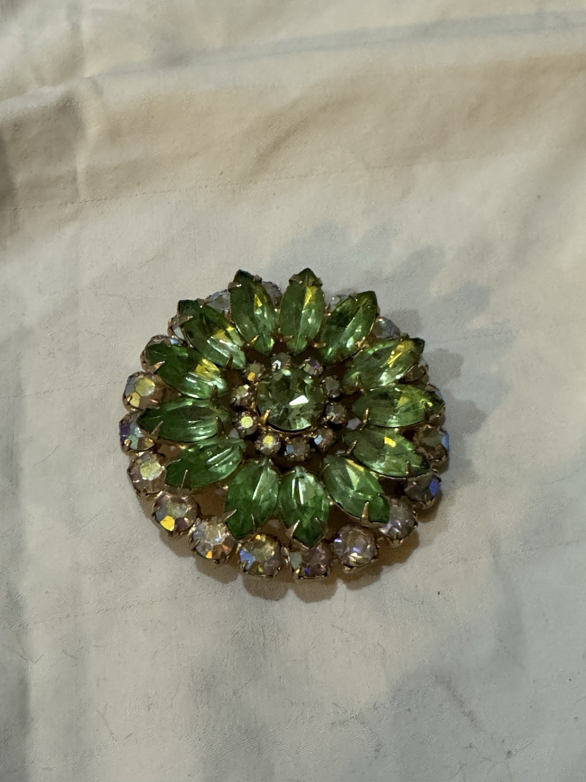 Lime Green Incandescent Rhinestone Pin Brooch Vintage Retro 1960s 2in Wide