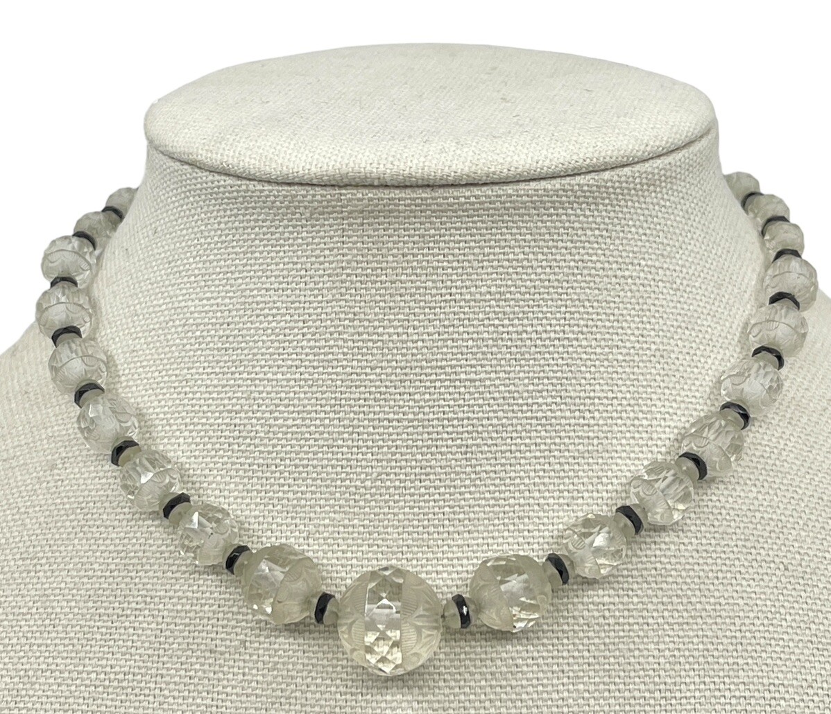 Antique Art Deco Circa 1920 Graduated Faceted Cut Czech Glass Bead Necklace 15”