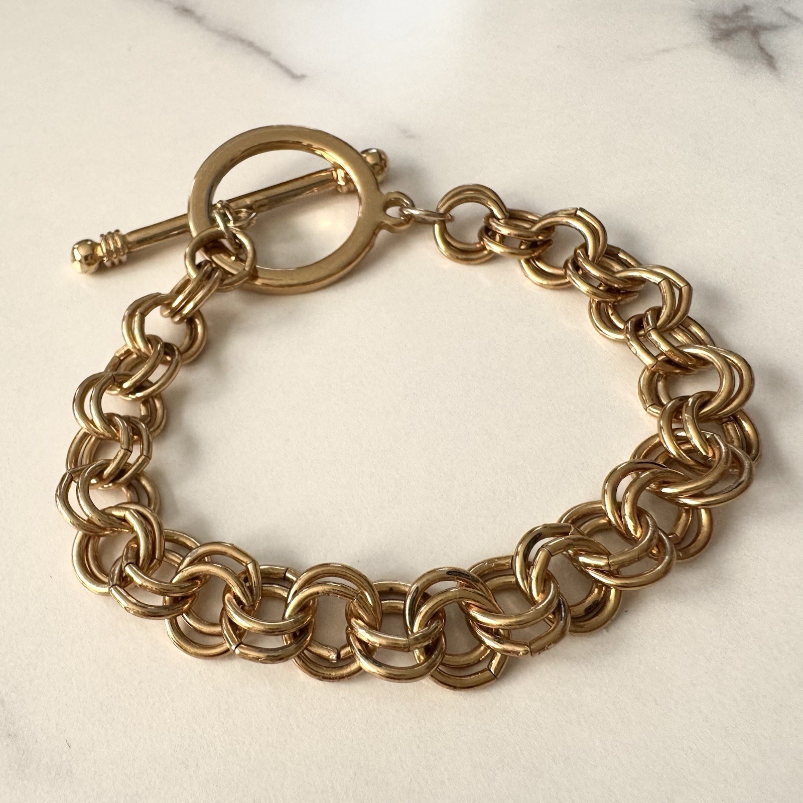 Vintage Gold Tone Double Link Chain Toggle Bracelet – Chunky Statement Style