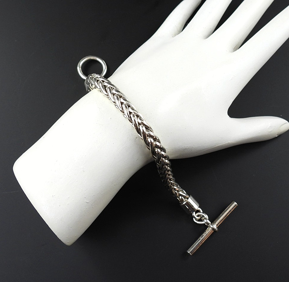 Vintage Sterling Silver 925 Wheat Chain Bracelet Toggle Clasp 7.5″ Spiga Women