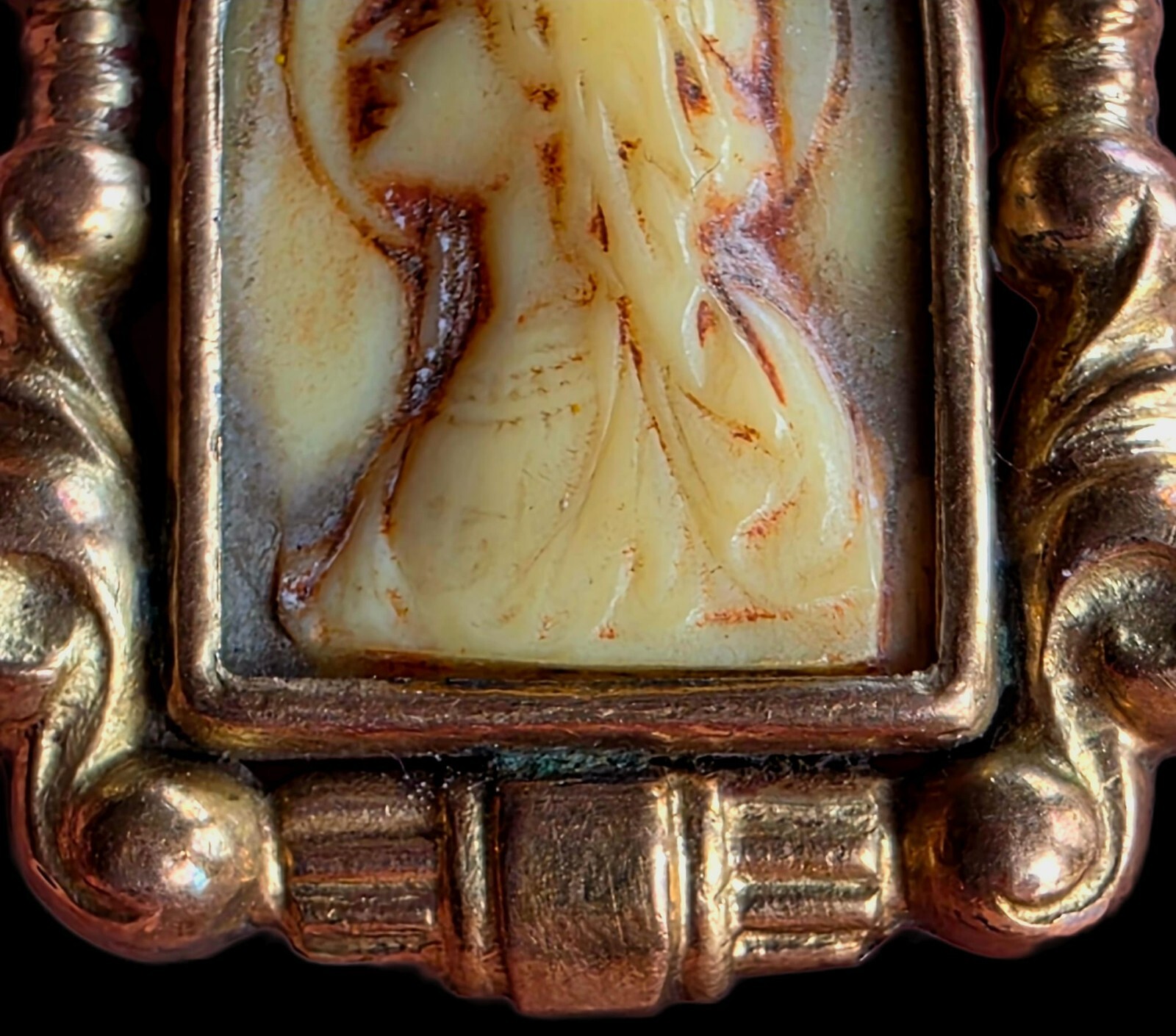 Fine Antique European Art Deco Gold Silver Virgin Mary Pendant Medal Ca 1900