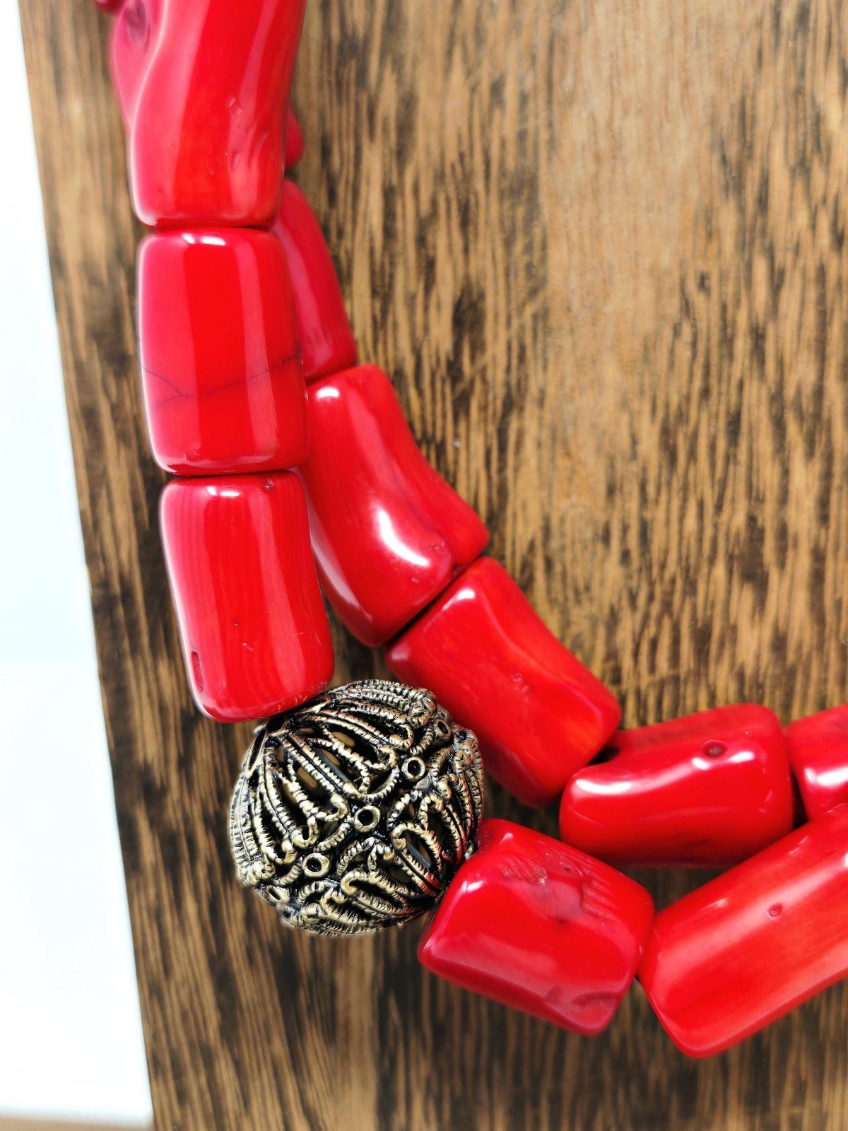 Barse Genuine Sea Bamboo Red Coral Double Strand Statement Necklace Southwestern