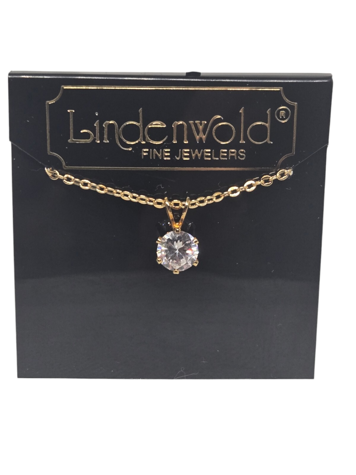 Vintage Lindenwold Fine Jewelers 18″ Gold Tone Cubic Zirconia Necklace Pendant
