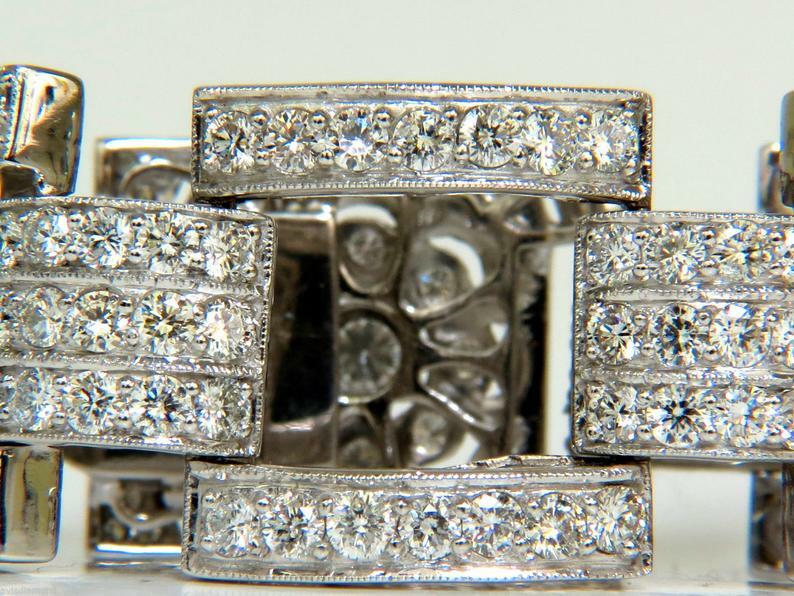 Magnificent 22.5CT Round White CZ Wide Cuff Link Art Deco Bracelet In 925 Silver