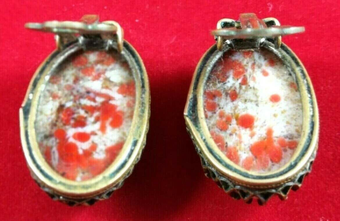 Vintage Czech Earrings Red Art Deco Glass Crystals Bohemian Art Glass Cabochon
