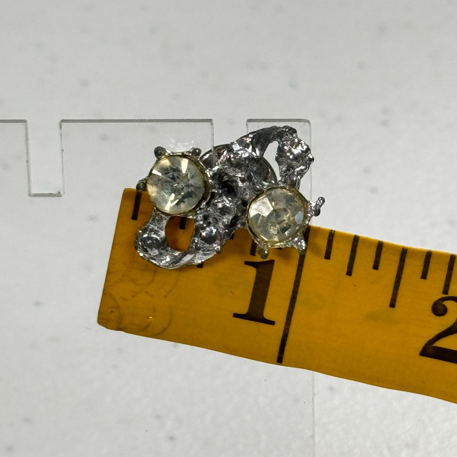 Vintage Brooch Abstract Brutalist Silver Tone Yellow Rhinestone Modernist Pin