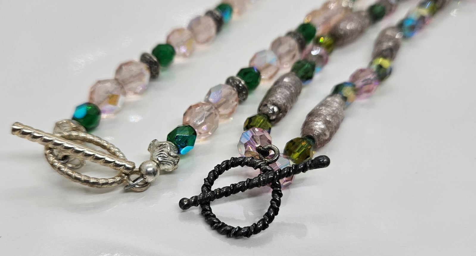 Vintage Art Glass Necklace Multicolor Beads Toggle Closure Lot of Two