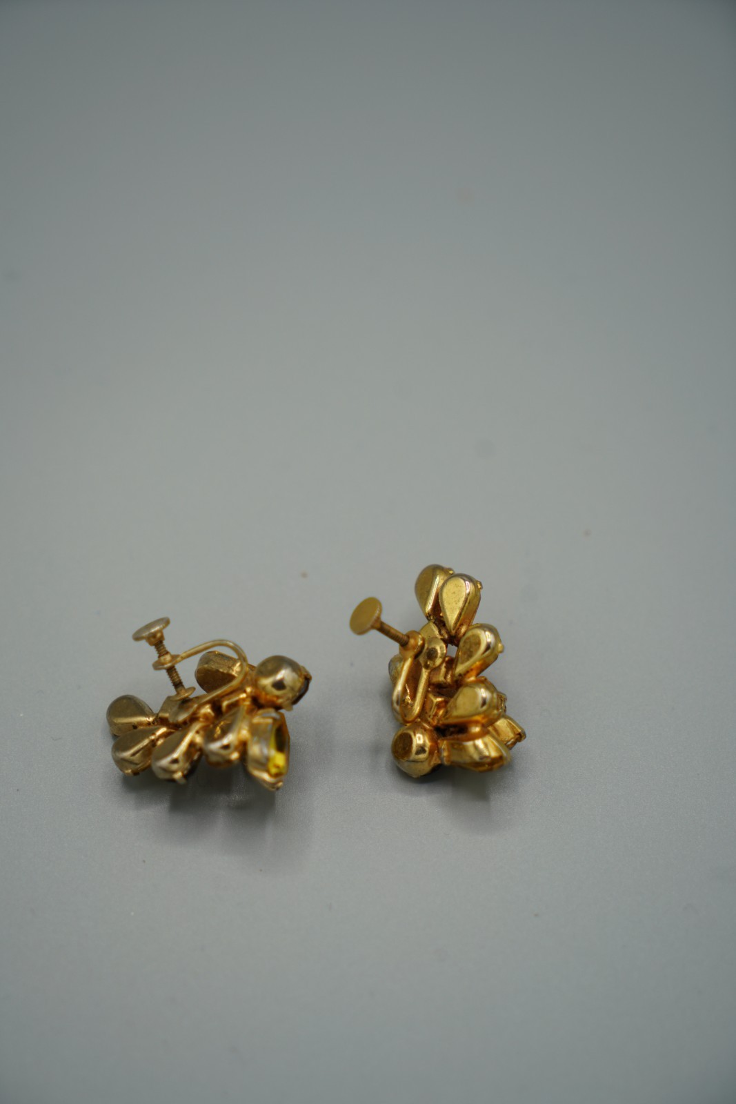 Vintage Rhinestone Clip On/ Screw Back Earrings-Clear/Silver-Topaz/Citrine Color