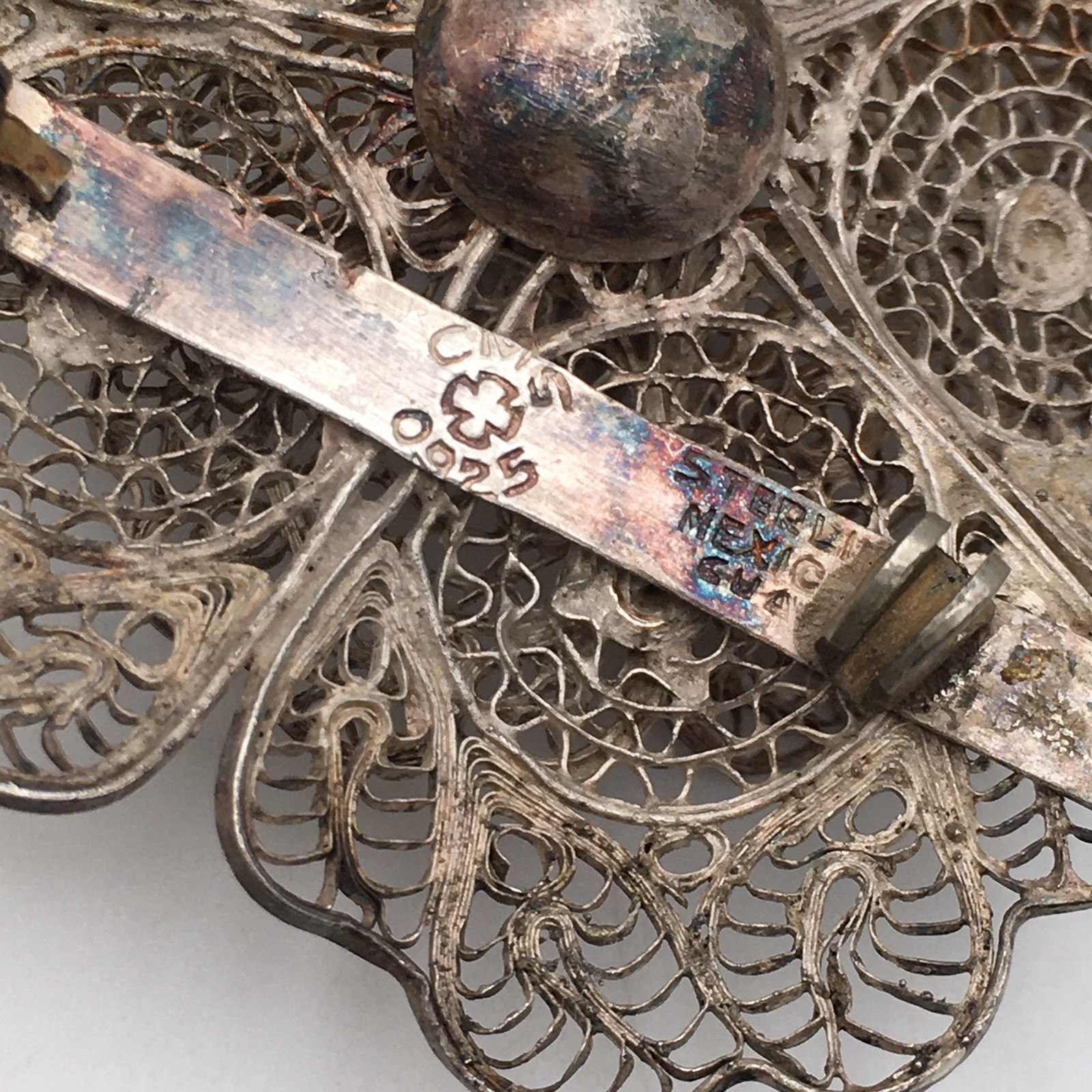11.8g Vintage Sterling Silver Filigree Flower Pin Brooch Marked CMS Mex 925 #68