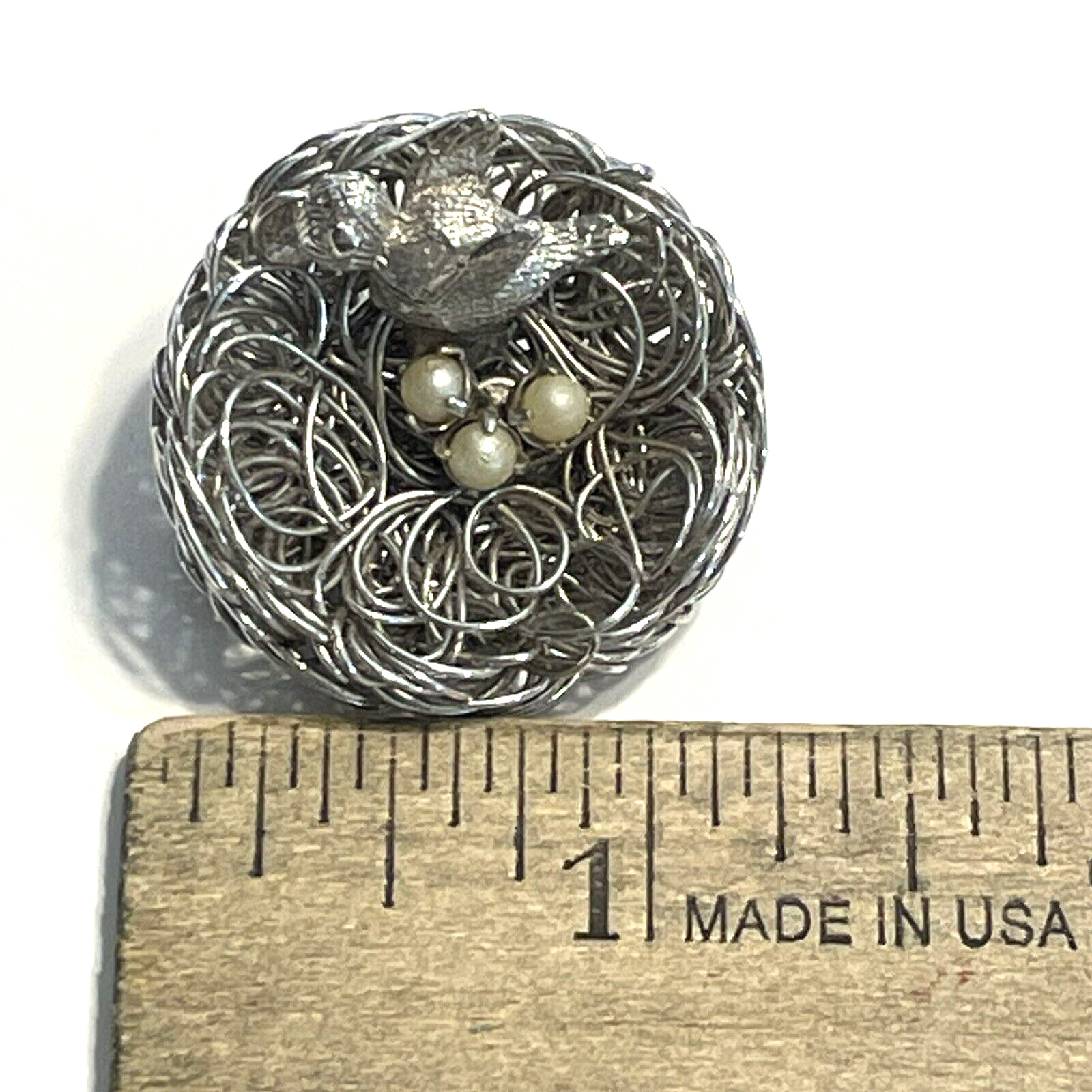 Pair of Silver Tone Brooches Bird & Nest w/Faux Pearl Eggs + Avon Brooch/Pendant