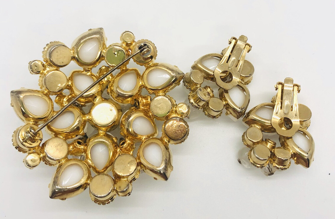 JULIANA Delizza & Elster 3pc Demi Parure Molded Glass Givre Rhinestone Cha Cha