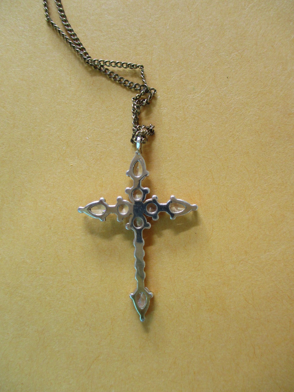Fabulous Quality Gold Filled Faux Diamond Accented Cross & Necklace 22 Inches