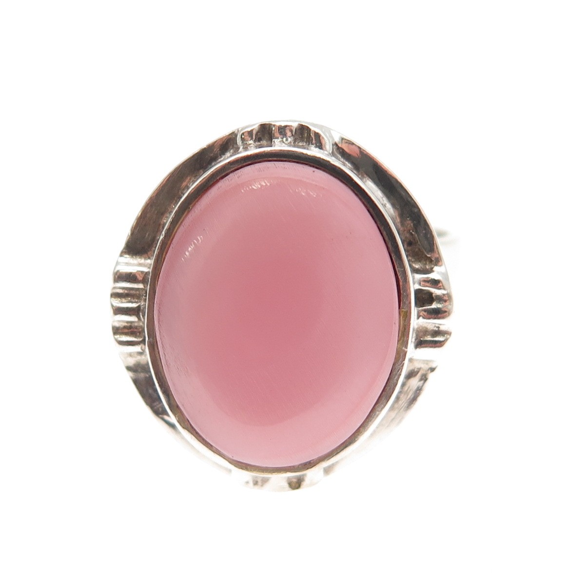 980 Silver Vintage Real Pink MOP Modernist Oxidized Ring Size 6.25