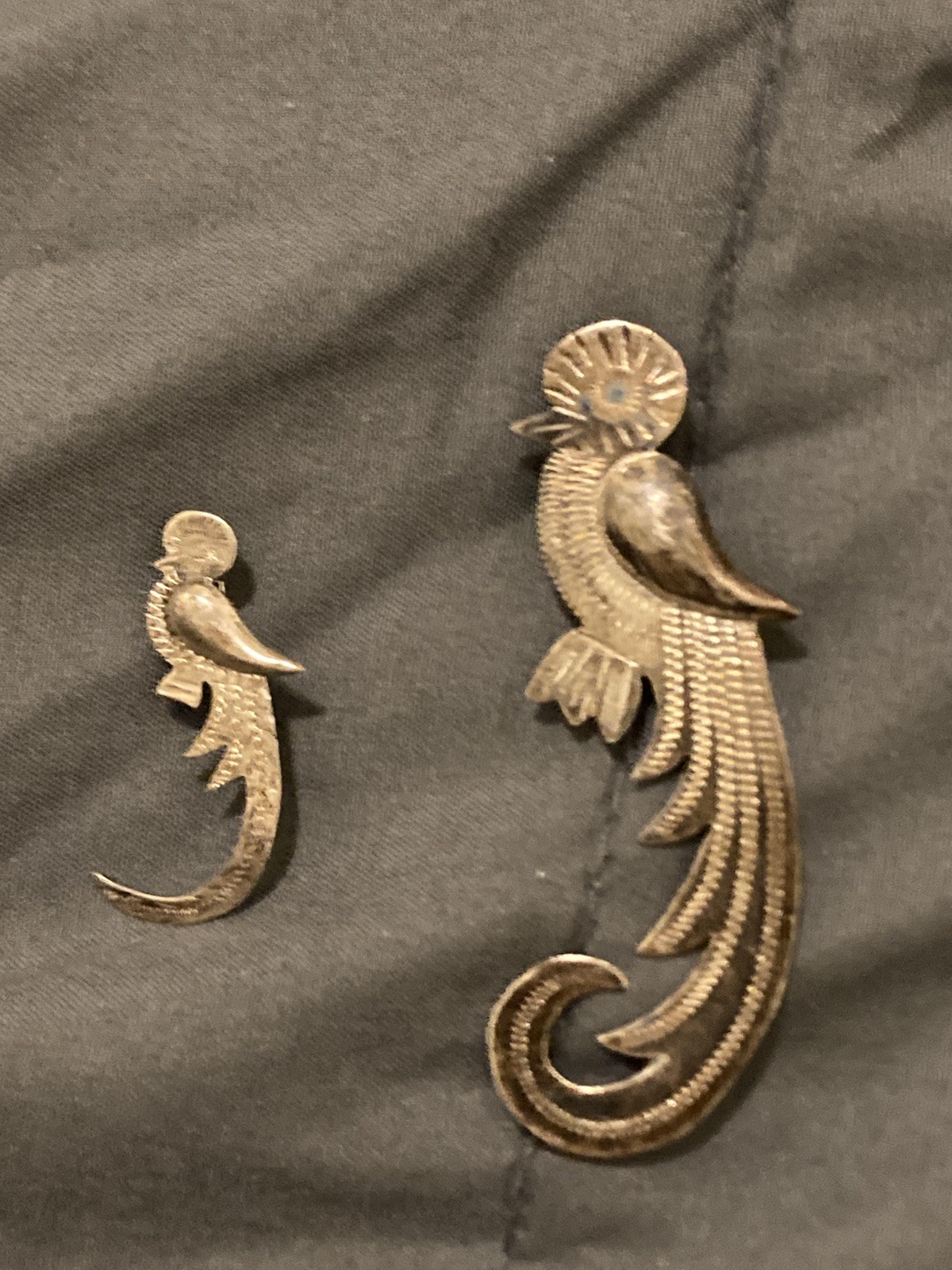 Guatemala Vintage Antique 900 sterling & 925 bird Quetzal Brooch lot of 2