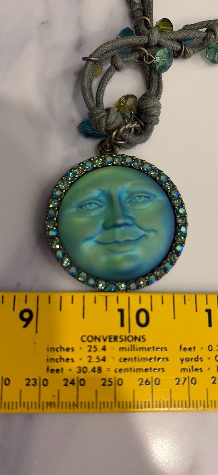 Retired Signed Kirks Folly Seaview Moon Face Aurora Borealis Crystal Necklace
