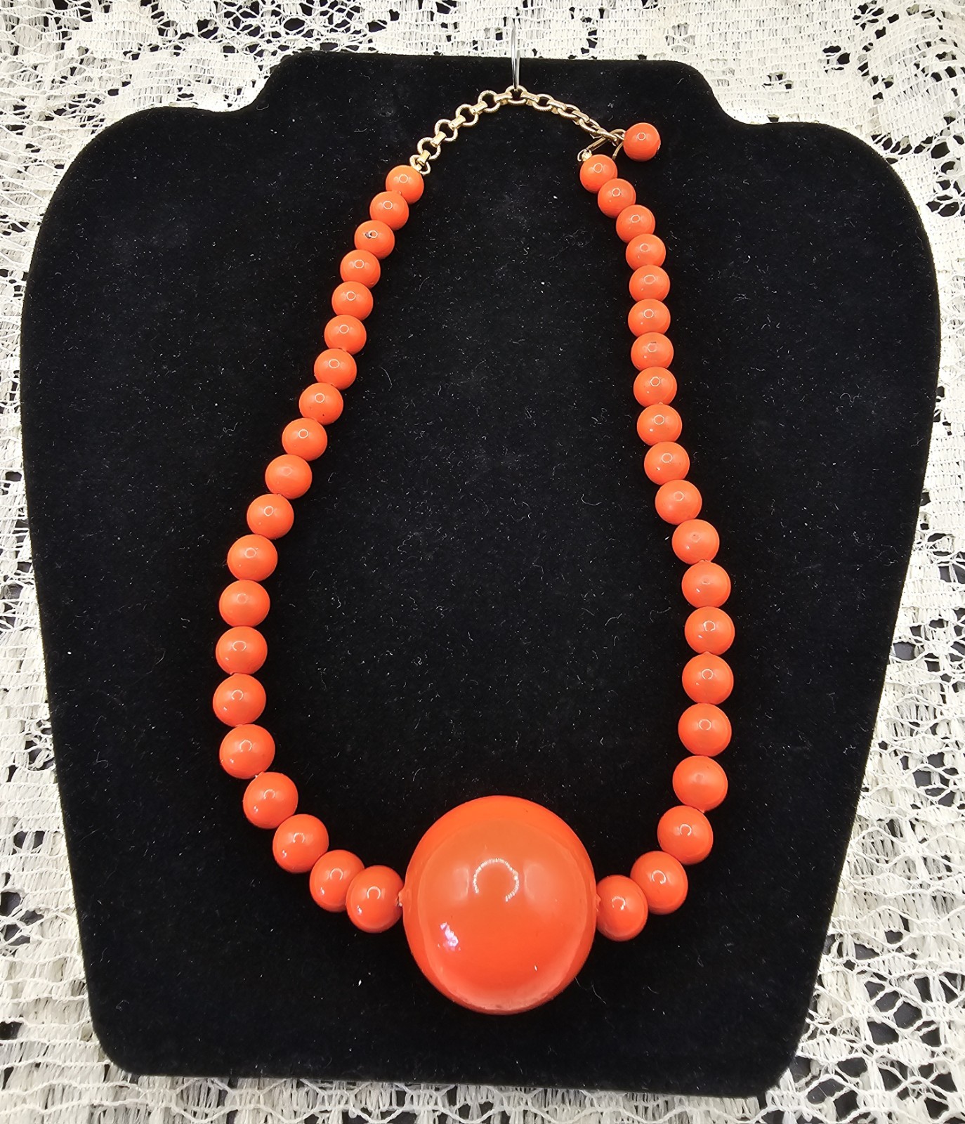 Vintage MCM Mod Chunky Lucite Plastic Bead Necklaces Orange – Blue Statement – 2
