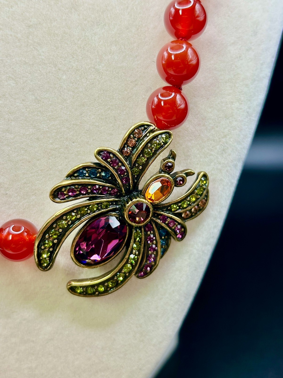 VTG HEIDI DAUS NECKLACE SWAROVSKI RHINESTONE SPIDER CHERRY RED GLASS BEADS HSN