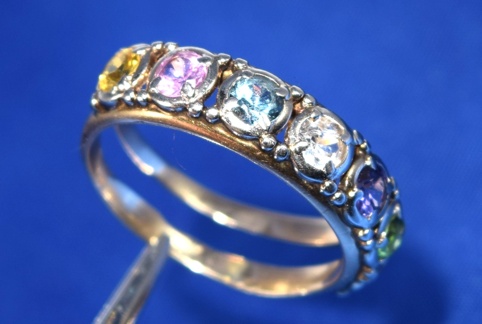 Vtg Guertin Brothers GB-14K Yellow Gold Mother’s Dbl Band Ring 7 Stones Size 9