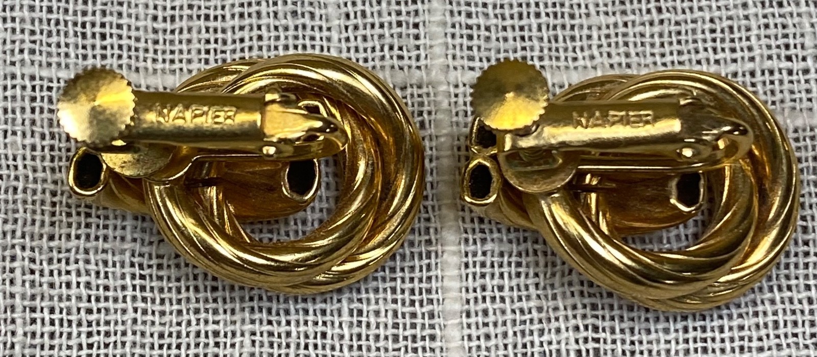 VIntage Napier Earrings Gold Tone Swirl Twist Hoop Clip On Adjustable Screw Back
