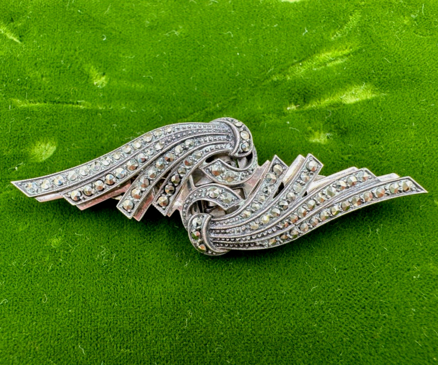 UTMOST RARE GERMAN DUETTE BROOCH DUO 2 DRESS CLIP MARCASITE STERLING SLVER Uniq!