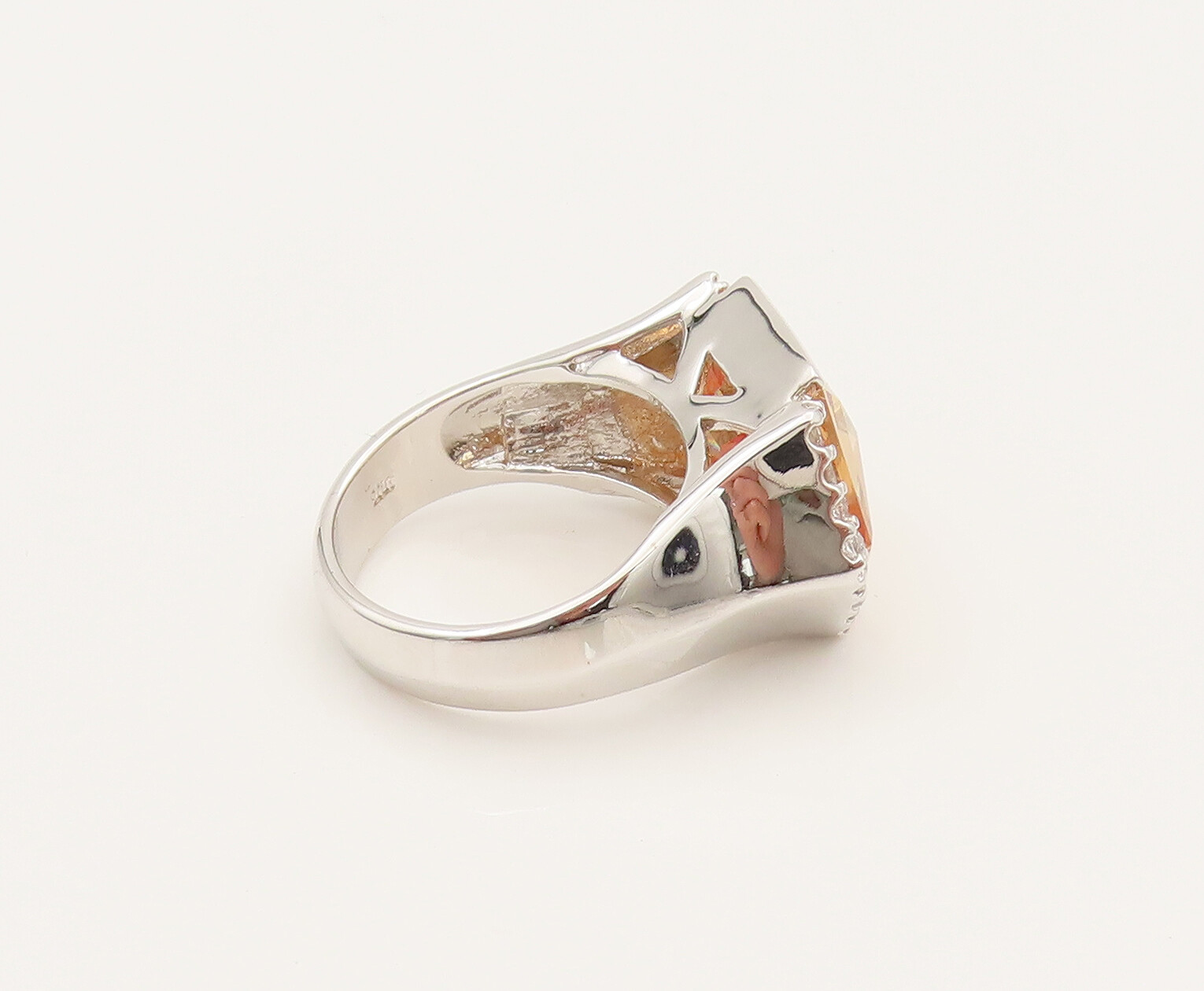 925 Silver Vintage Hexagon Citrine & Cubic Zirconia Ring Sz 10 RG26344