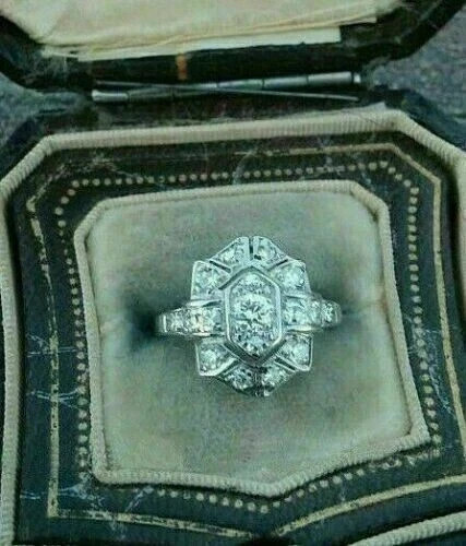 Art Deco Vintage 1.24CT Round Cut Lab Created Diamond Wedding Ring 925 Silver