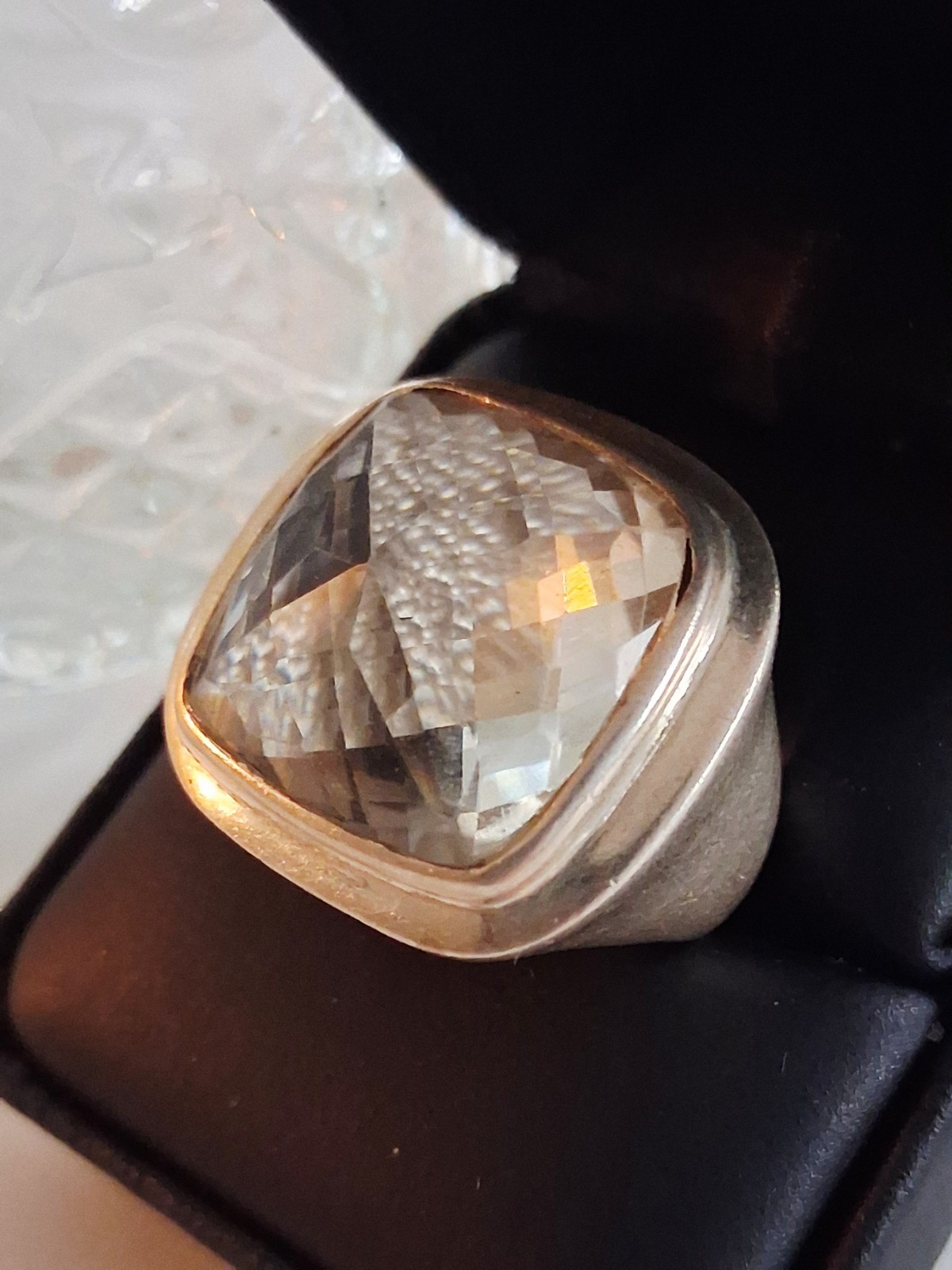 Huge Vintage Rock Crystal Clear Quartz Statement Ring Size 7.5 Sterling Silver