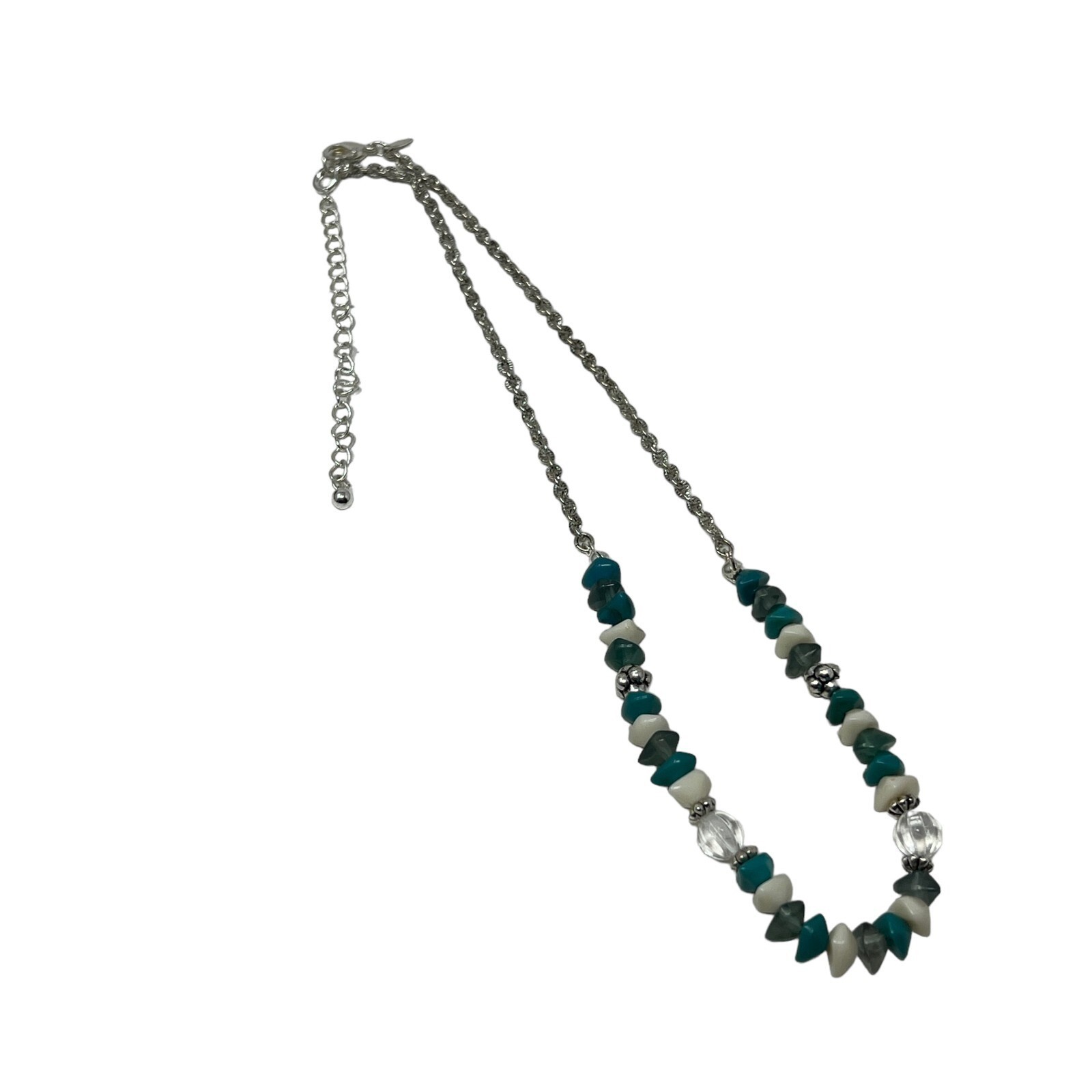 Vintage Avon Necklace Silver Tone with White Blue Clear Beads