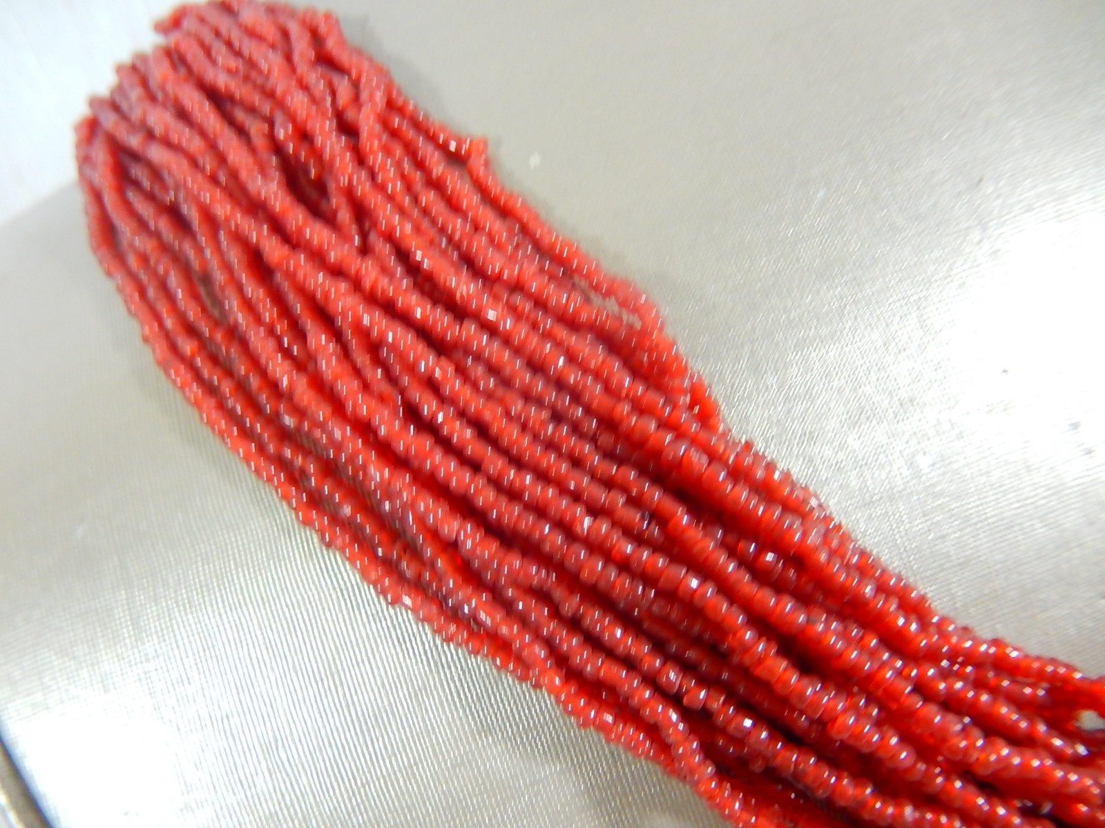 VTG MASSIVE TRIBAL CORAL GLASS BEAD SILVER TONE FRINGE NECKLACE BIB STATEMENT