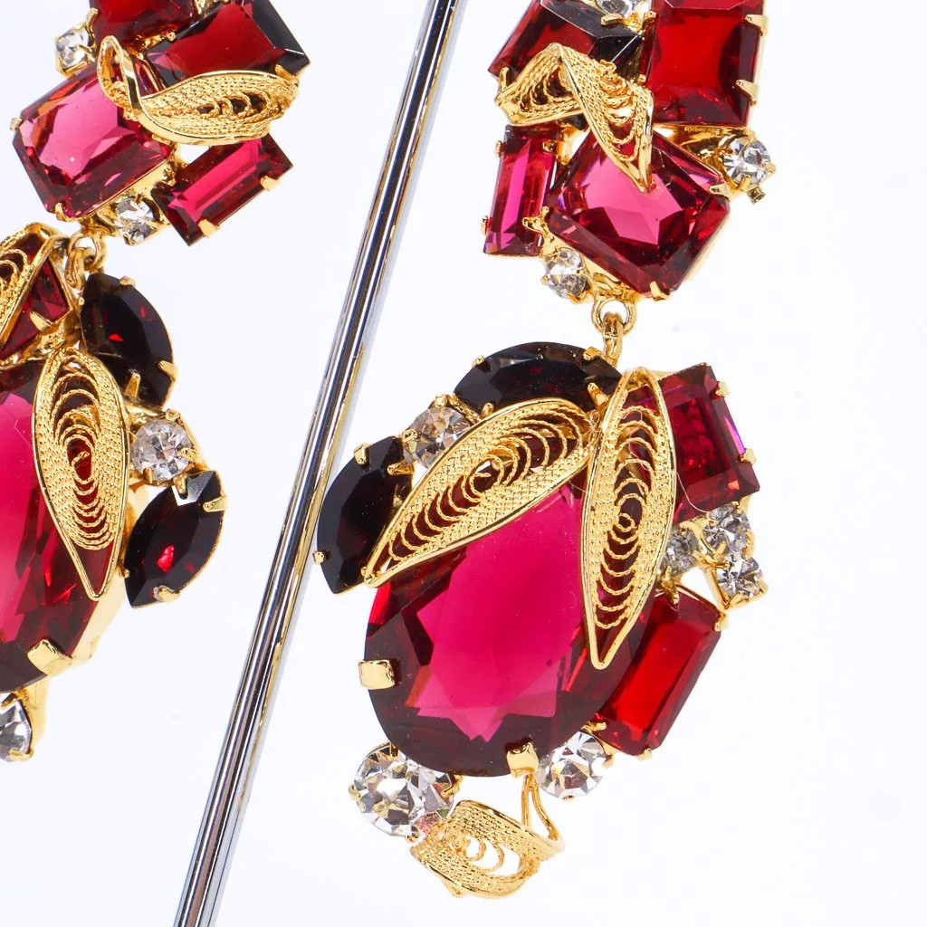 Sorrell Originals, Red, Fuchsia and Burgandy, Gold Clip-on Earrings