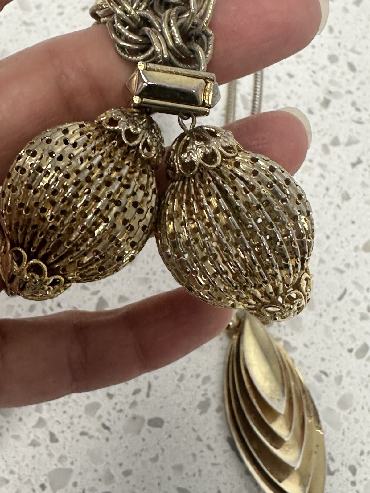Vintage Gold Tone Mecklace Lot Of 2 Mesh Rope Chain Long Short