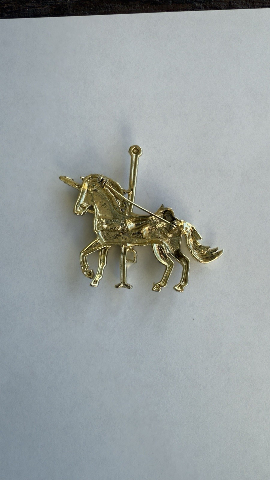 Gold Tone Carousel Unicorn Horse Brooch Pin Mythical Fantasy Jewelry