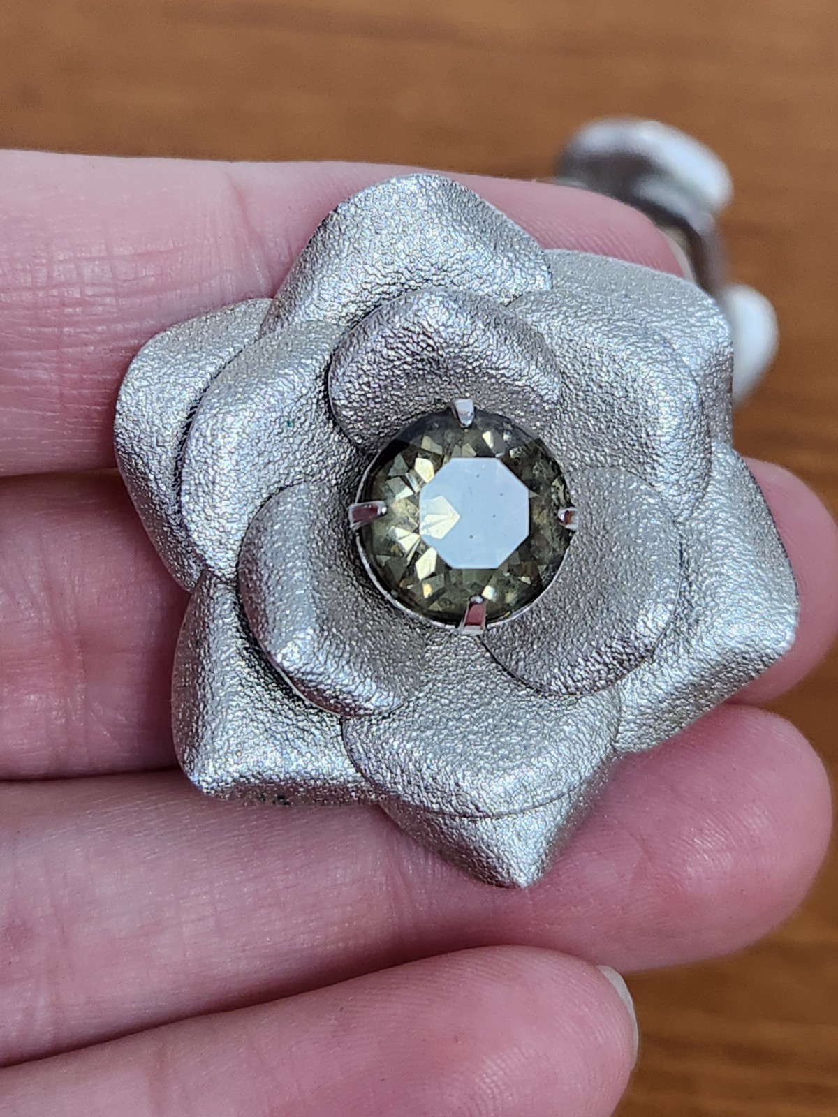 Stunning Silvertone and Rhinestone Flower Clip Earrings And Brooch