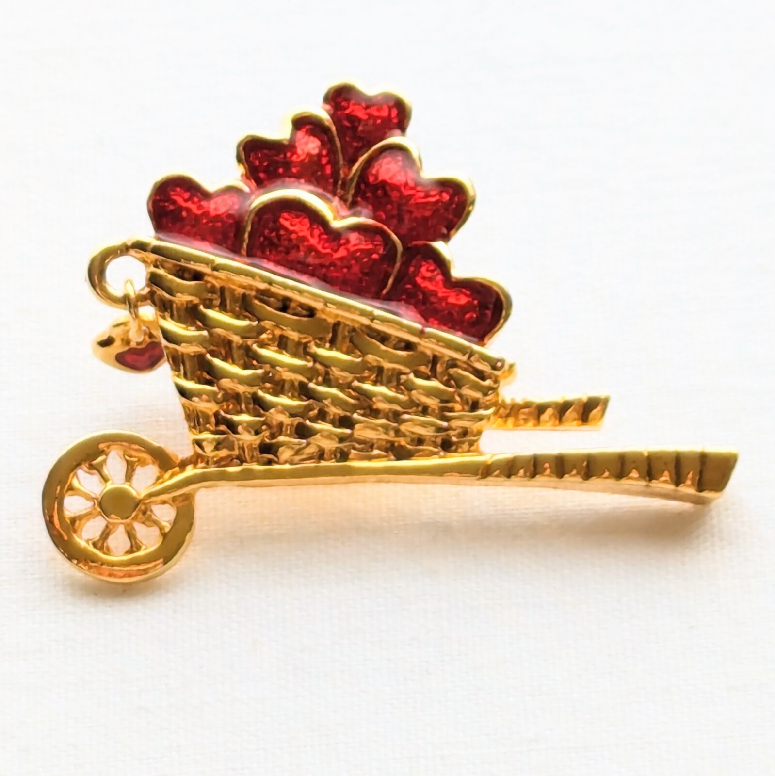 Vintage Avon Heart Wheelbarrow Brooch Pin Guillochet Enamel Signed Love Jewelry