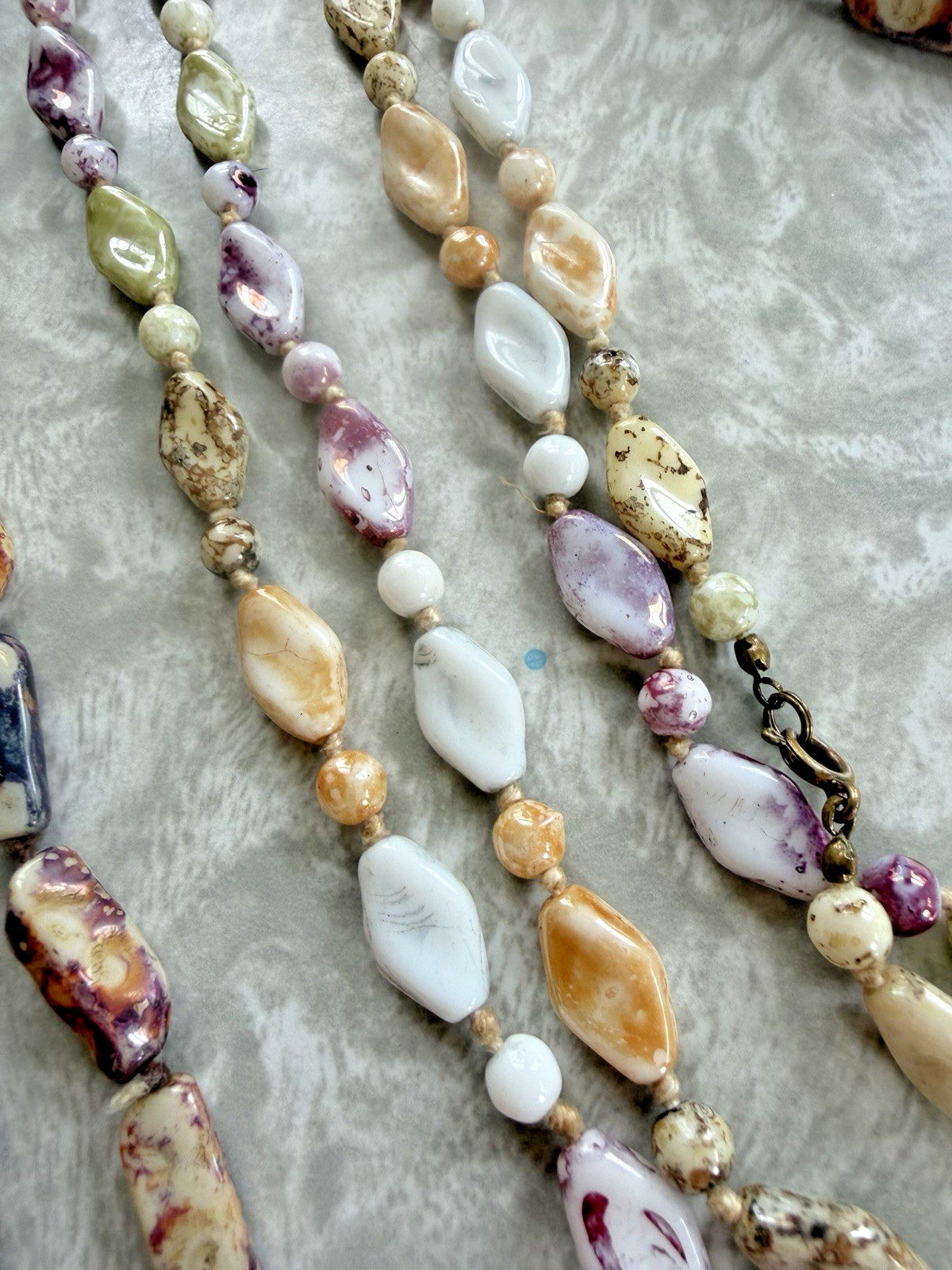 Lot of 2 SUPER LONG Vintage Polished Beads Stones Hand-knotted Shiny Necklaces