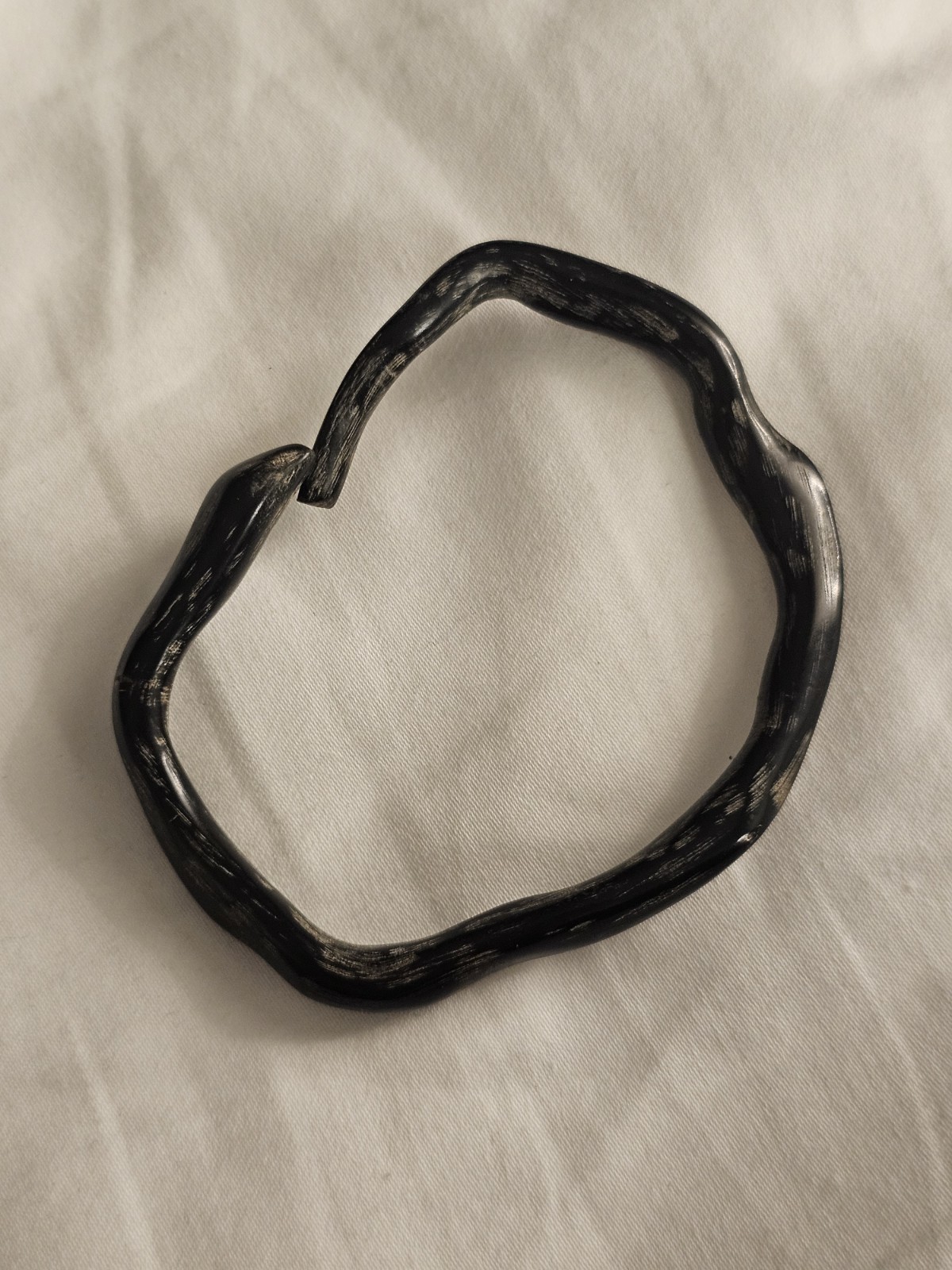 Vintage Black Coral Carved Snake Serpant Bangle Bypass 7.5″