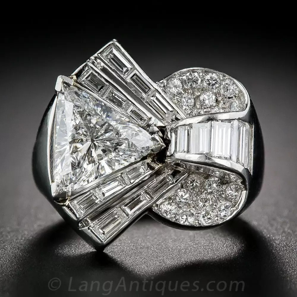 3Ct White Triangle Cut Retro Reproduction Engagement Ring In 925 Sterling Silver