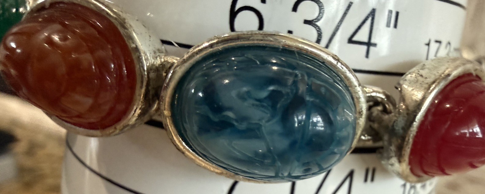 Vintage Scarab Bracelet Multicolor Silver Tone Magnetic Close 7”