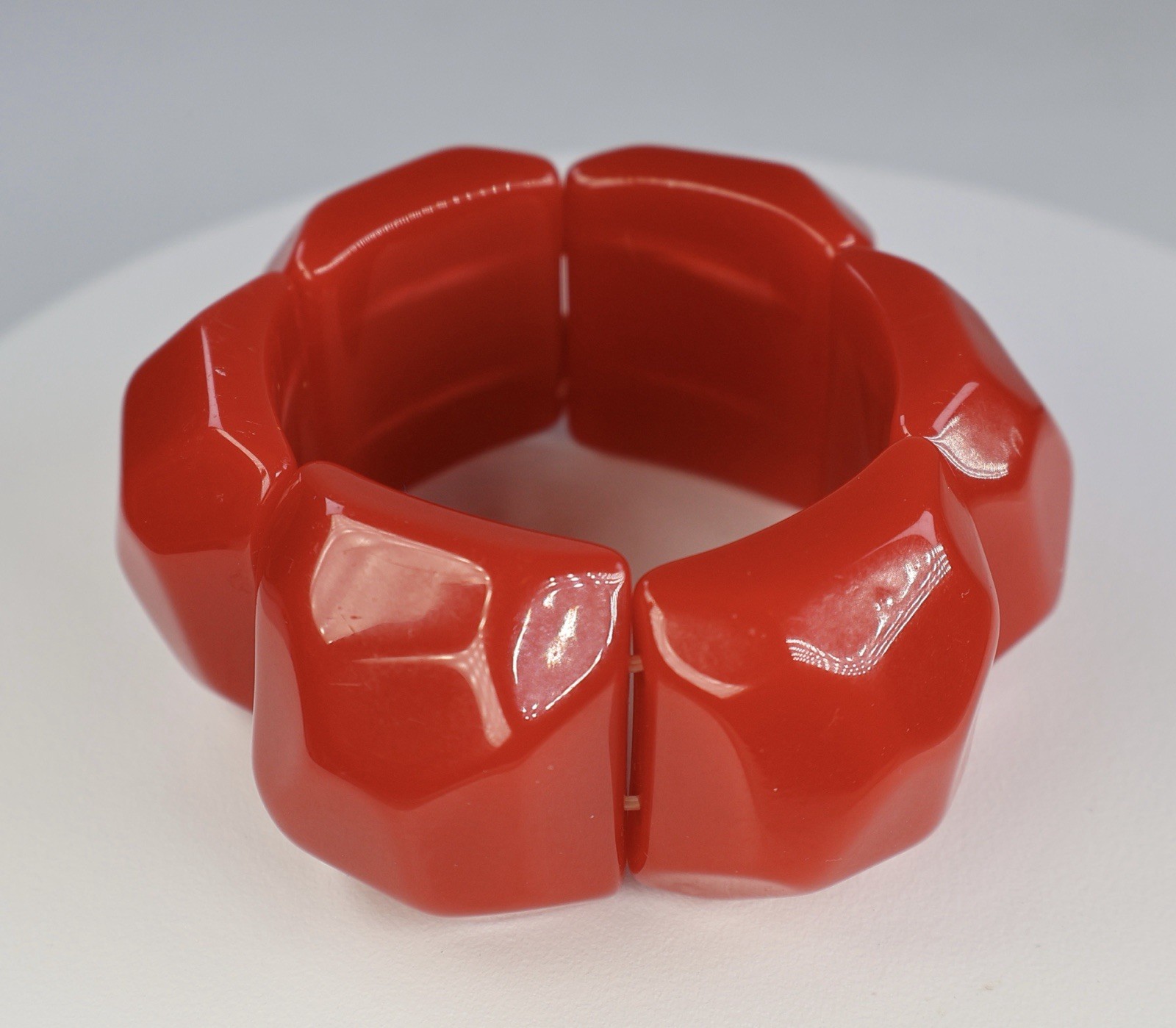 Vintage Funky Mod Bracelet Lucite Acrylic Wide Stretch Red Faceted