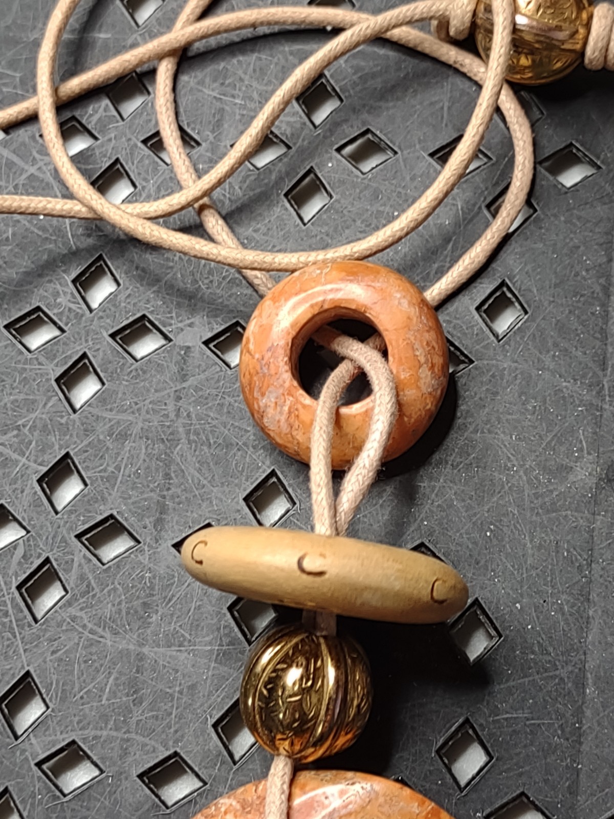 Heavy Vintage Donut Shaped Stone Bead Pendant Necklace
