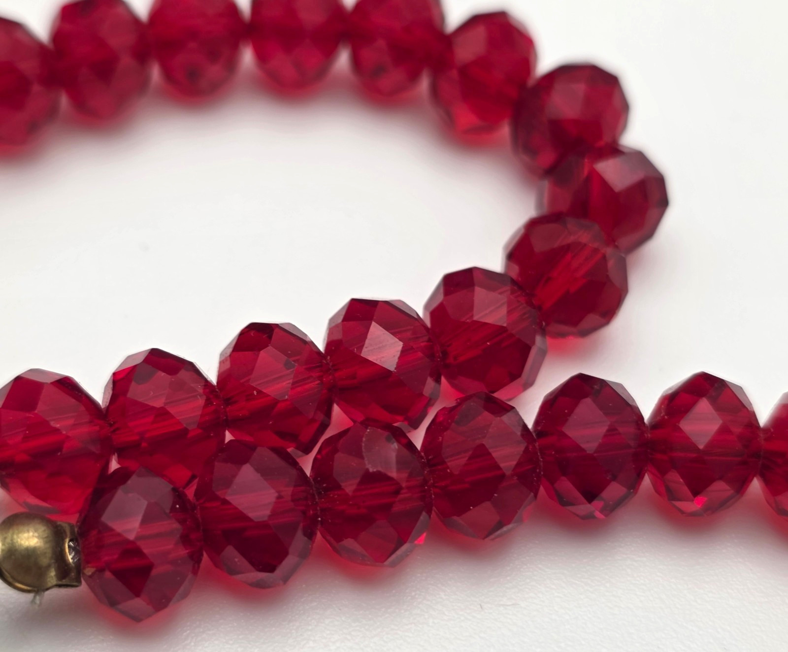 Vintage Red Black Crystal Fringe Necklace Gold Tone Faceted Bead Bib 20 In