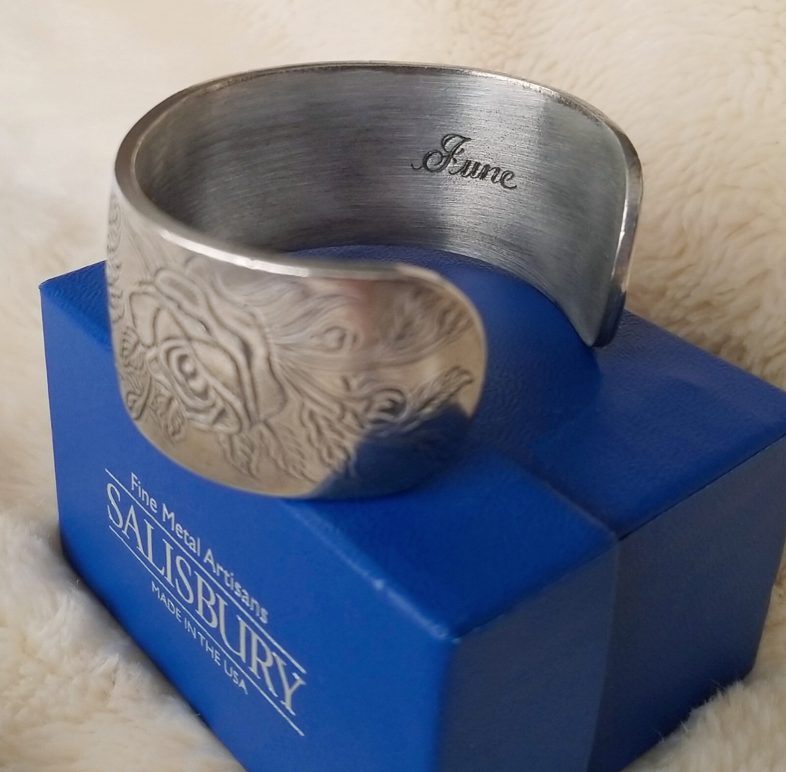 Salisbury Artisans Pewter Cuff Etched June Bracelet – In Original Box