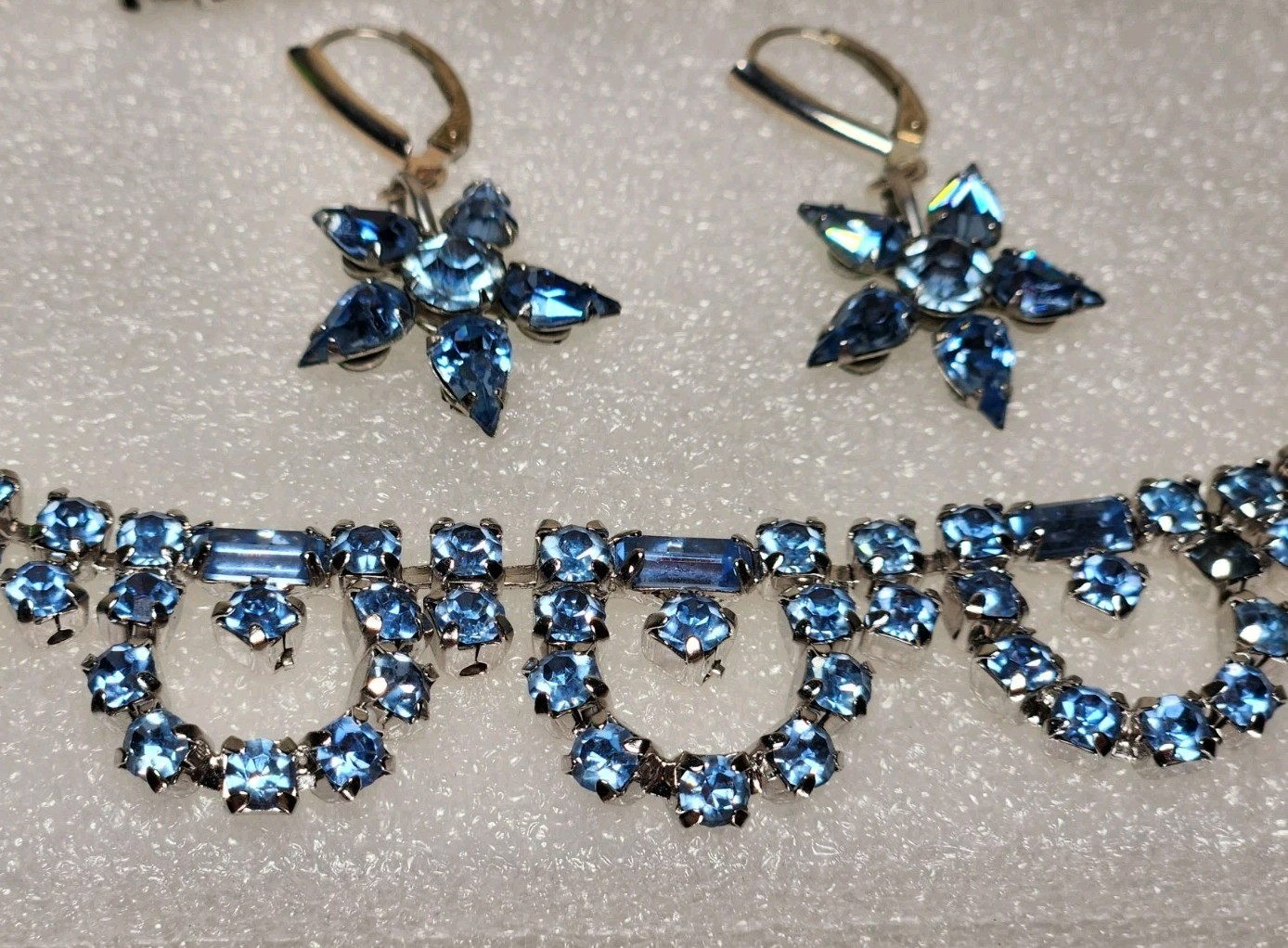 1950s Blue Rhinestone Jewelry Set Blue Rhinestone Necklace Earrings Bracelet