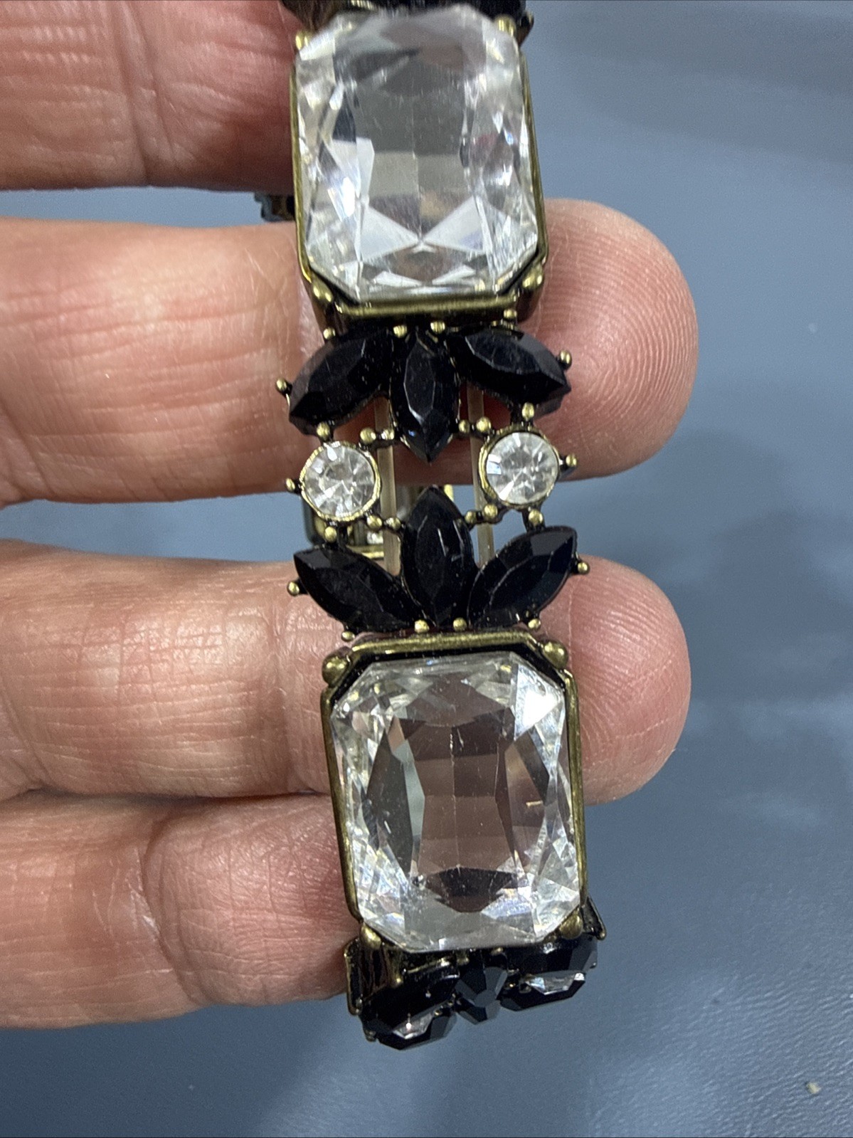 Vintage Black & Clear Rhinestone Stretch Bracelet