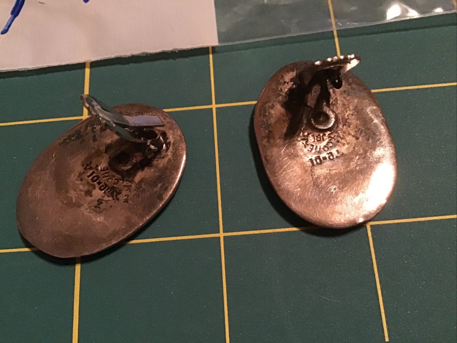 Vintage Sterling Silver Mexico Aztec Mayan Inlay Clip-On Earrings a53