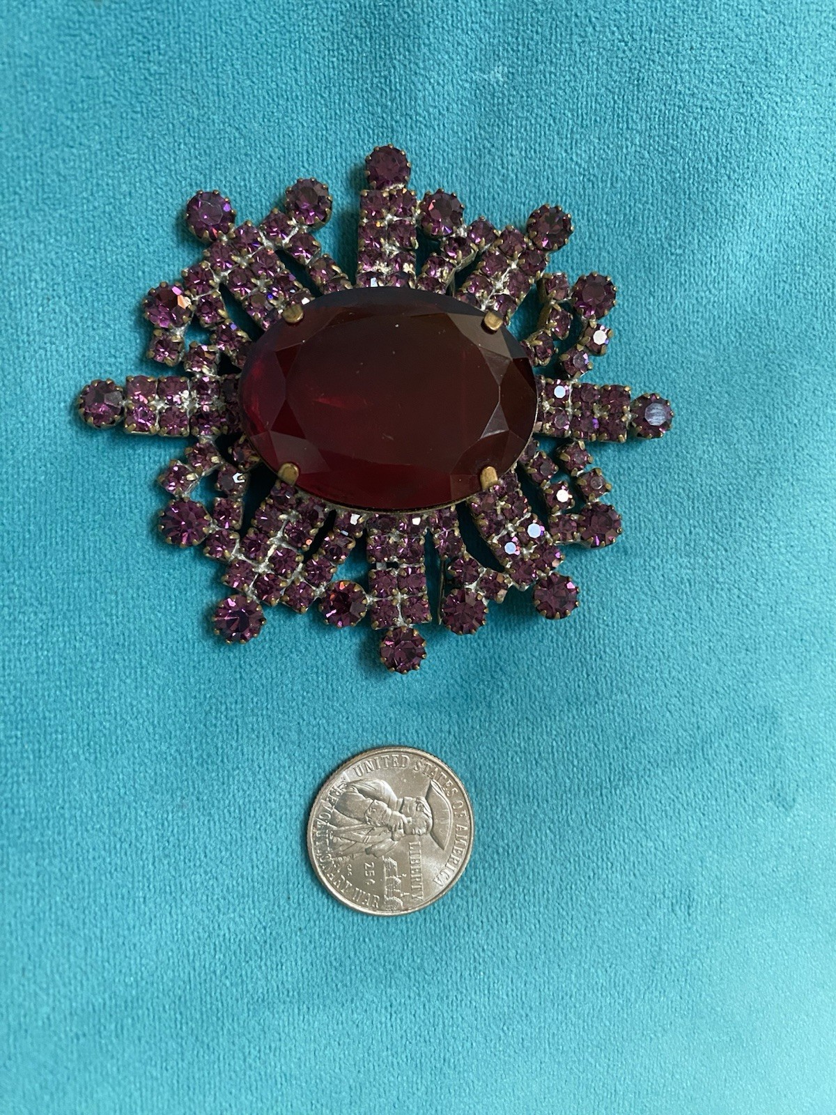 BIG Statement Pin, Ruby Red, Fuchsia, Vintage, Deco Era Plus